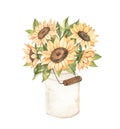 Watercolor Autumn harvest illustration with sunflowers bouquet. Fall flowers. Botanical garden. Perfect for invitations