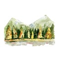 Watercolor autumn landscape, fall trees, mountain illustration, travel illustration. Forest