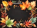 watercolor autumn leaves frame background , for design Royalty Free Stock Photo