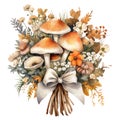 Watercolor Autumn Mushrooms Bouquet, Fall Mushroom Clipart, Cottagecore PNG, Orange Flowers Assembly, Autumn Flowers clipart