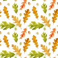 Watercolor autumn oak leaves seamless pattern Royalty Free Stock Photo