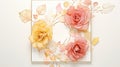 Watercolor autumn roses. Pink, orange, yellow flowers. Trendy floral AI illustration for design, print, fabric or Royalty Free Stock Photo