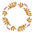 Watercolor autumn rowan wreath isolated on white background Royalty Free Stock Photo
