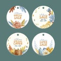 watercolor autumn sale labels collection design illustration Royalty Free Stock Photo