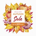 watercolor autumn sale squared banner vector design