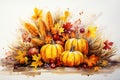 Watercolor Autumn Thanksgiving background Happy Thanksgiving day