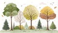 Watercolor Autumn Trees Four Seasons Composition Royalty Free Stock Photo