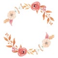 Watercolor Autumn Vintage Wreath Garland Frame Fall Leaves Circle Flowers Berry Leaf