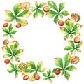 Autumn wreath with chestnuts and leaves Royalty Free Stock Photo