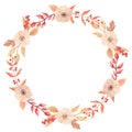 Watercolor Autumn Wreath Garland Frame Fall Leaves Circle Flowers Berry Leaf Royalty Free Stock Photo