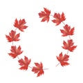 Watercolor autumn wreath with red maple leaves.