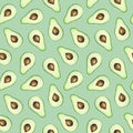 Watercolor avocado fruits on the green background