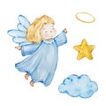 Watercolor baby girl angel Royalty Free Stock Photo