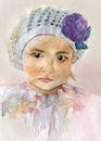 Watercolor Baby girl portrait Royalty Free Stock Photo