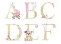 Watercolor baby letters.