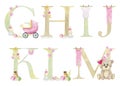 Watercolor baby letters.