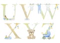 Watercolor baby letters.