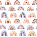 Watercolor baby seamless pattern. Colorful rainbow background. Abstract illustrations of color and polka dot arcs. Perfect for for Royalty Free Stock Photo