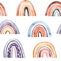 Watercolor baby seamless pattern. Colorful rainbow background. Abstract illustrations of color and polka dot arcs. Perfect for for Royalty Free Stock Photo