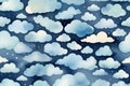 Watercolor baby shower pattern, Blue clouds background Royalty Free Stock Photo