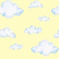 Watercolor baby shower pattern. Blue clouds. For design, print or background Royalty Free Stock Photo