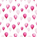 Watercolor baby shower pattern. Pink baloons on the white background. For design, print or background Royalty Free Stock Photo