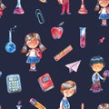 Watercolor back to school seamless pattern