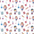 Watercolor back to school seamless pattern