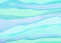 Watercolor background of abstract wavy lines in flowing bright pastel colors of green blue and purple, waves of soft blurred textu Royalty Free Stock Photo