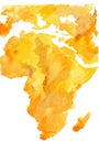 Watercolor background Africa continent in yellow