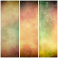 Watercolor background banners or striped designs in brown orange green and beige autumn colors with grunge texture