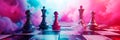 watercolor background with chessboard with surreal figures, survival game. Royalty Free Stock Photo
