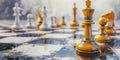 watercolor background with chessboard with surreal figures, survival game. Royalty Free Stock Photo