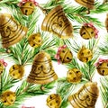 Watercolor background with Christmas bell decoration Royalty Free Stock Photo