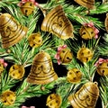 Watercolor background with Christmas bell decoration Royalty Free Stock Photo