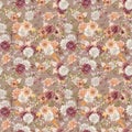 Watercolor background of crimson, white and orange asters and chrysanthemums. Fall flowers seamless pattern.