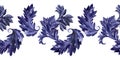 Watercolor seamless border with a stylized acanthus plant. Leaves, twigs and flowers