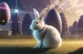 Cute Easter bunny Robot in unique Landscapes. Happy easter day. Cute bunny AI Generated Royalty Free Stock Photo