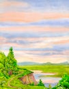 Watercolor background with evening scenery Royalty Free Stock Photo