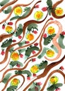 Watercolor background with exotik fruits