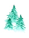 Watercolor background with green fir forest Royalty Free Stock Photo