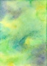 Watercolor background in green, yellow and blue gray colors. Raster abstract illustration. Hand drawn gradient painting Royalty Free Stock Photo