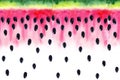 Watercolor background with the image of a watermelon. Juicy pulp and seeds for print design, banner, poster, cover, invitations,