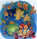 Watercolor background with leaves.