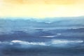 Watercolor background ocean waves and sunset sky. abstract watercolor landscape on marine theme
