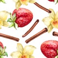 Watercolor background pattern strawberry, cinnamon, vanilla flower