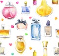 Watercolor background with perfumes