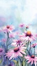 watercolor background - pink and purple cone flowers