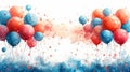 Watercolor background with red, blue and orange balloons. illustration. Generative AI Royalty Free Stock Photo