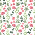 Watercolor seamless pattern of Air roses and hearts. Festive background Royalty Free Stock Photo